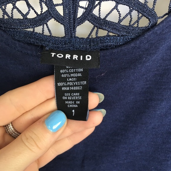 Torrid navy blue lace detail t-shirt size 1 - Picture 5 of 7